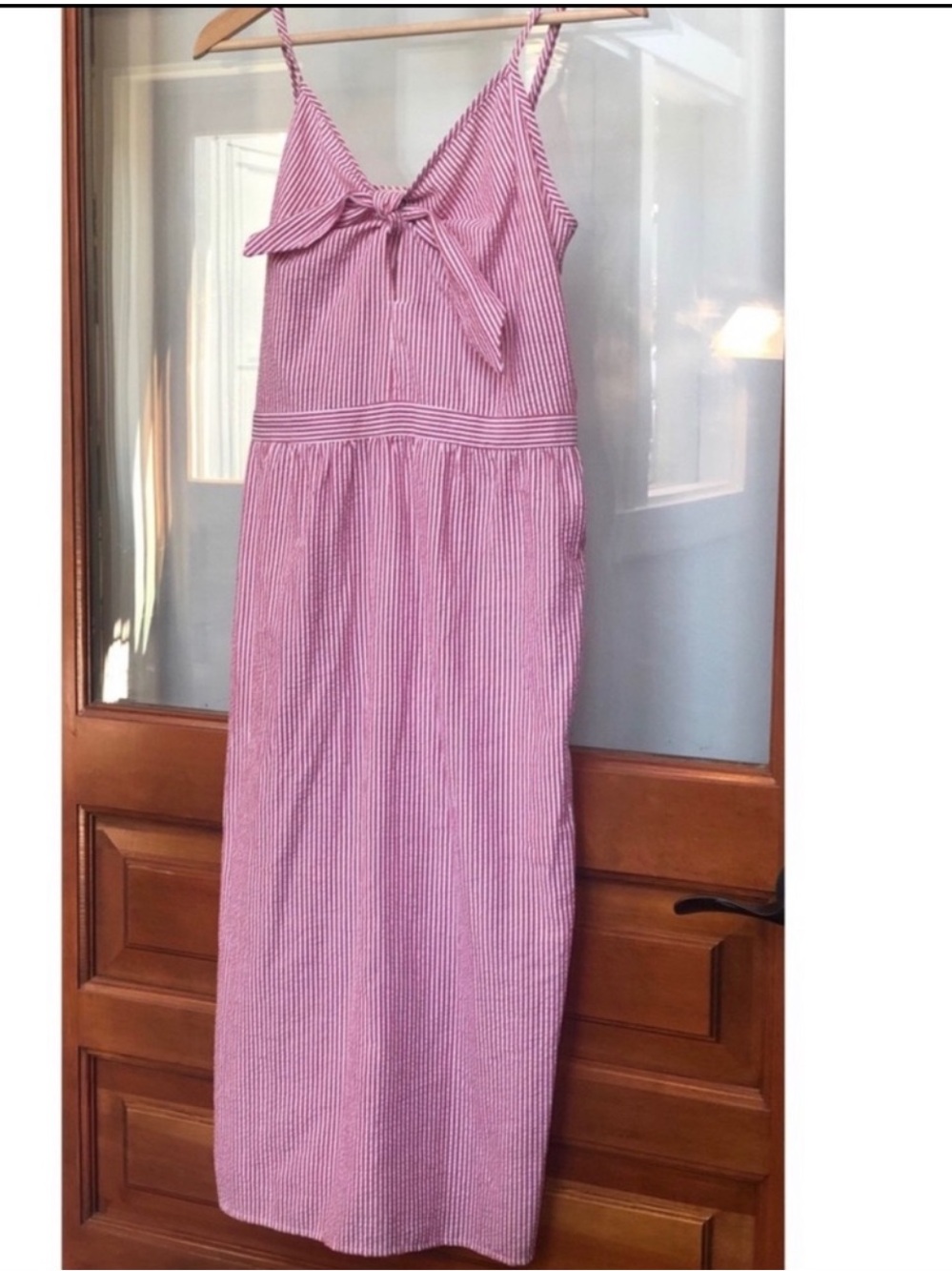 Front tie seersucker midi dress
